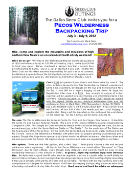 Pecos Wilderness Backpacking Trip July 3 - July 9, 2012