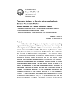 Regression Analyses of Migration with an Application to Selected Provinces in Thailand