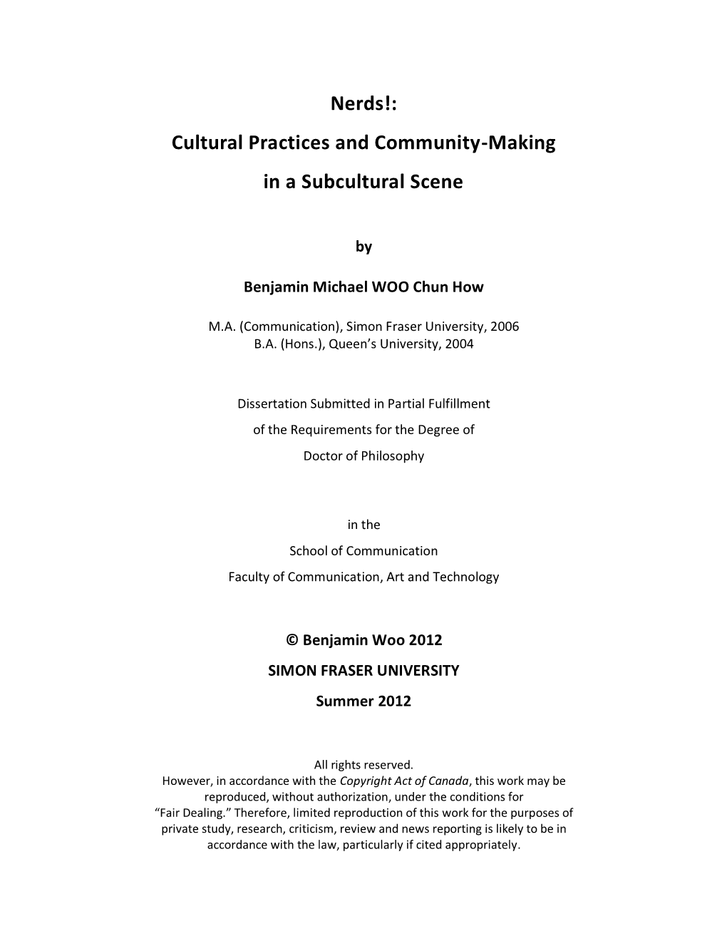 Nerds! Cultural Practices and Community-Making in a Subcultural