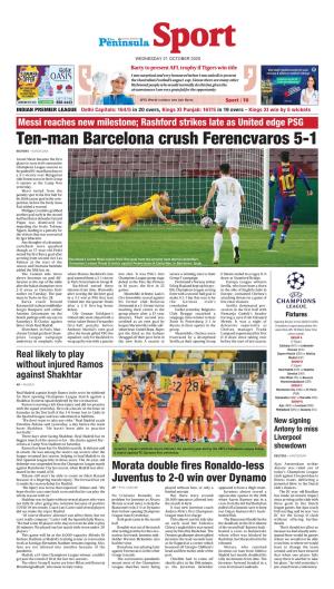 Ten-Man Barcelona Crush Ferencvaros 5-1 REUTERS – BARCELONA