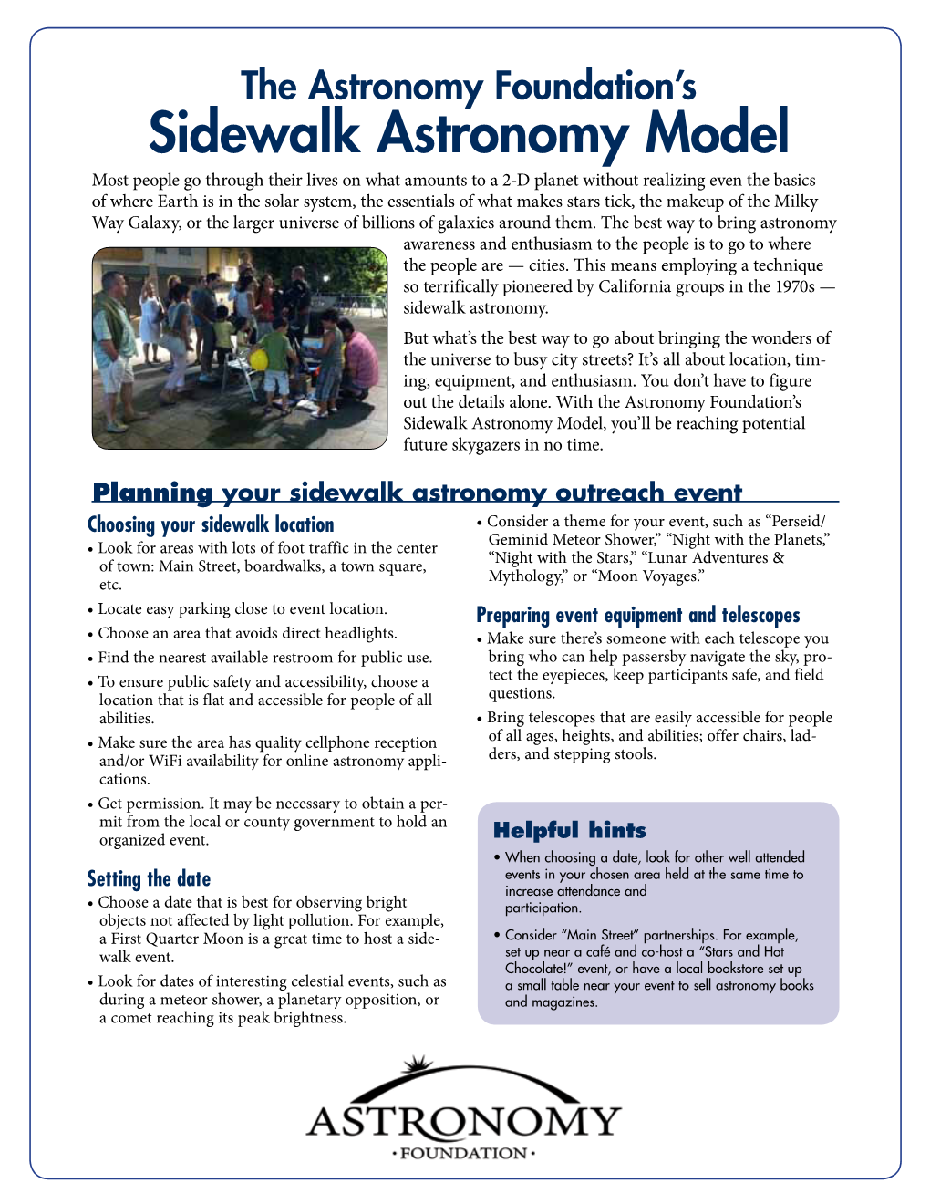 Sidewalk Astronomy Model