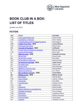 Book Club in a Box: List of Titles