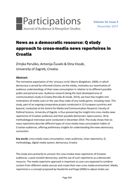 News As a Democratic Resource: Q Study Approach to Cross-Media News Repertoires in Croatia