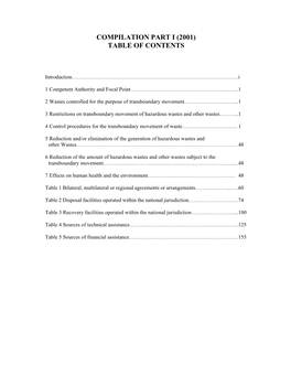 2001) Table of Contents