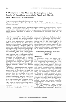A Description of the Male and Redescription of the Female of Camallanus Oxycephalus Ward and Magath, 1916 (Nematoda: Camallanidae)1