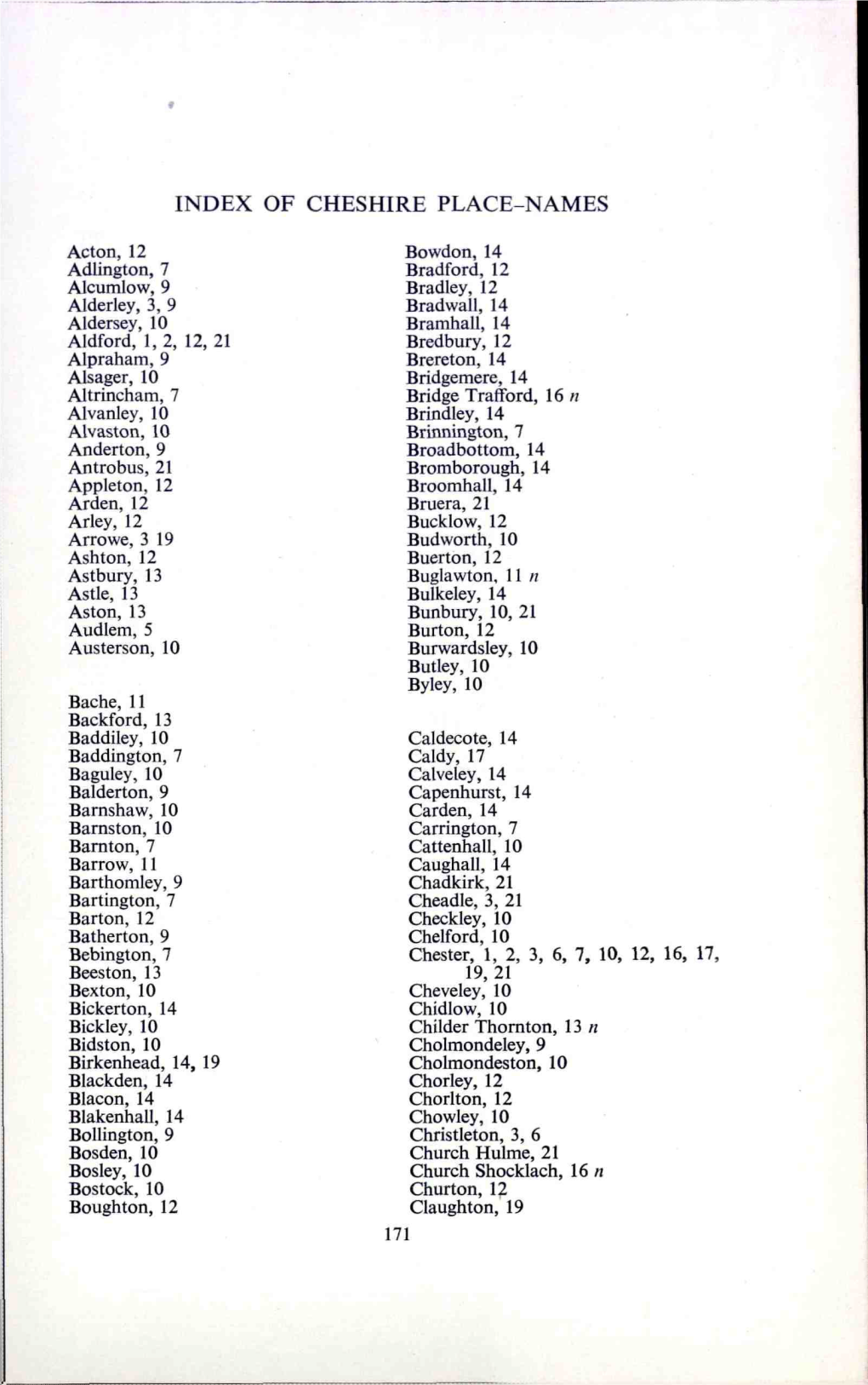 Index of Cheshire Place-Names