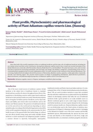 Plant Profile, Phytochemistry and Pharmacological Activity of Plant Adiantum Capillus Veneris Linn