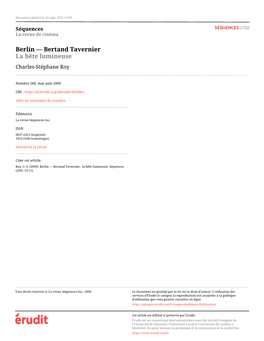 Berlin — Bertand Tavernier : La Bête Lumineuse