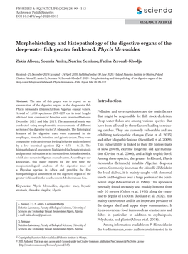 Morphohistology and Histopathology of the Digestive Organs of the Deep-Water Fish Greater Forkbeard, Phycis Blennoides