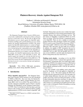 Plaintext-Recovery Attacks Against Datagram TLS