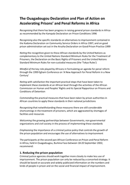 The Ouagadougou Declaration and Plan of Action on Accelerating Prisons’ and Penal Reforms in Africa