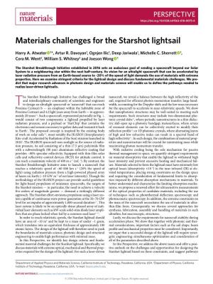 Materials Challenges for the Starshot Lightsail