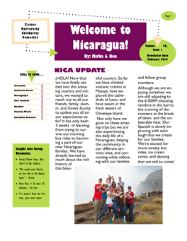Nicaragua! Volume 20, Issue 1 By: Mirka & Ben Newsletter Date February 2015