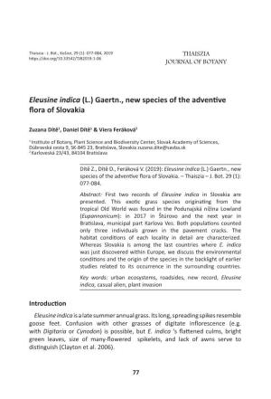 Eleusine Indica (L.) Gaertn., New Species of the Adventive Flora of Slovakia
