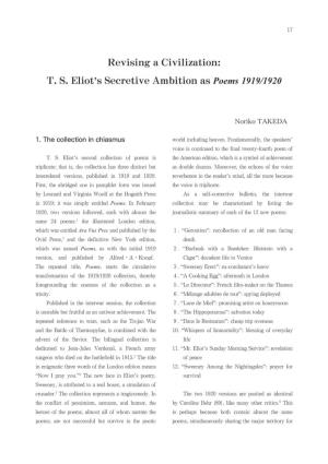 TS Eliot's Secretive Ambition As Poems 1919/1920