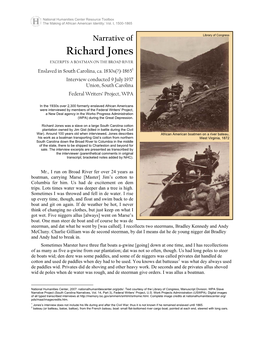 Narrative of Richard Jones, Excerpts: a Boatman on the Broad River, 9