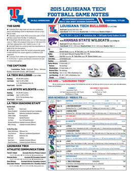 2015 Louisiana Tech Football Game Notes 25 Conference Championships 54 All-Americans 2 National Titles 2014 C-Usa West Division Champions