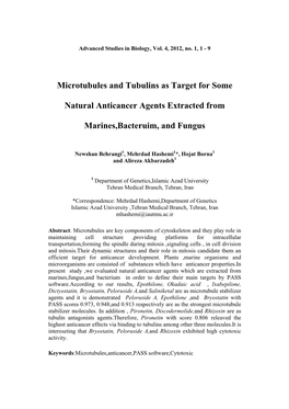 Microtubules and Tubulins As Target for Some Natural Anticancer Agents