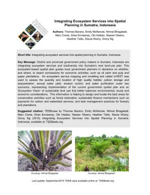 Integrating Ecosystem Services Into Spatial Planning in Sumatra, Indonesia
