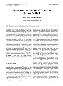 Development and Analysis of Verb Frame Lexicon for Hindi