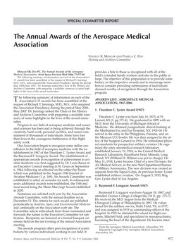 The Annual Awards of the Aerospace Medical Association