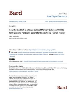 How Did the Shift in Chilean Cultural Memory Between 1988 to 1998 Become Politically Salient for International Human Rights?