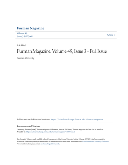 Furman Magazine. Volume 49, Issue 3 - Full Issue Furman University