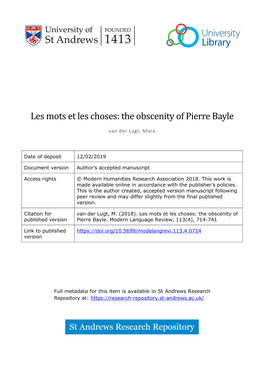 Les Mots Et Les Choses: the Obscenity of Pierre Bayle