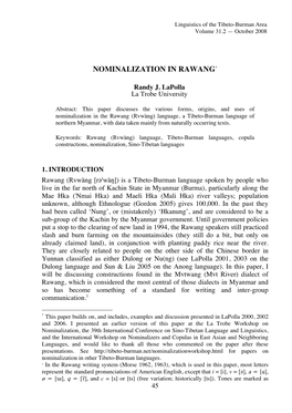Nominalization in Rawang*