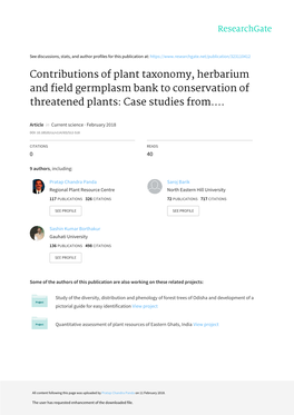Contributions of Plant Taxonomy, Herbarium and Field Germplasm Bank to Conservation of Threatened Plants: Case Studies From