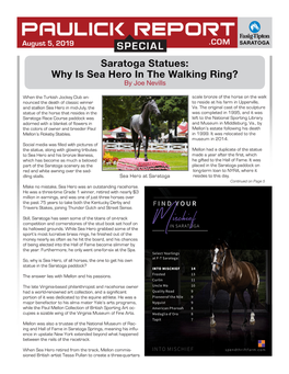 SPECIAL .COM SARATOGA Saratoga Statues: Why Is Sea Hero in the Walking Ring? by Joe Nevills