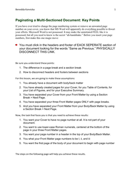 Paginating a Multi-Sectioned Document: Key Points