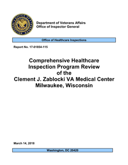 Clement J. Zablocki VA Medical Center, Milwaukee, Wisconsin 8/22/2017 | 15-02156-346 | Summary | Report