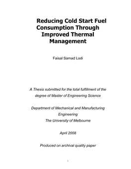 Reducing Cold Start Fuel Consumption Through Improved Thermal Management