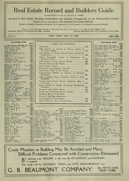 Real Estate Record and Builders Guide Founded March 21, 1868, by CLINTON W