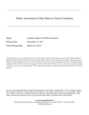 Safety Assessment of Zinc Salts As Used in Cosmetics