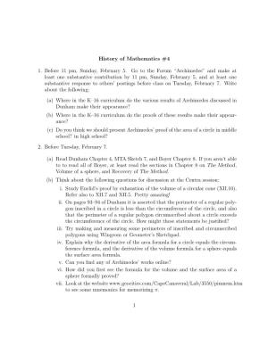 History of Mathematics #4 1. Before 11 Pm, Sunday, February 5. Go to The