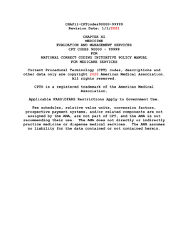 Chapter Xi Medicine Evaluation and Management Services Cpt Codes 90000 - 99999 for National Correct Coding Initiative Policy Manual for Medicare Services