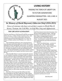 Living History Passing the Torch of Liberty on to Future Generations Quarterly Newsletter—Vol