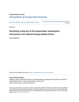 Genealogical Interventions Into Atlanta's Respectability Politics