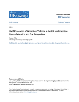Staff Perception of Workplace Violence in the ED: Implementing Egress Education and Cue Recognition
