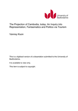 The Projection of Cambodia, Today: an Inquiry Into Representation, Fantasmatics and Politics Via Tourism