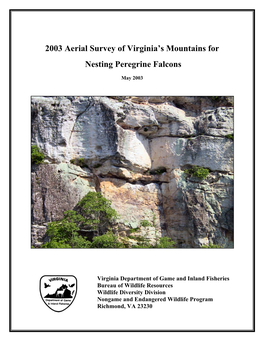 2003 Aerial Survey of Virginia's Mountains for Nesting Peregrine Falcons
