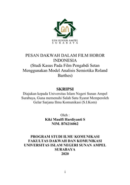 PESAN DAKWAH DALAM FILM HOROR INDONESIA (Studi Kasus Pada Film Pengabdi Setan Menggunakan Model Analisis Semiotika Roland Barthes)