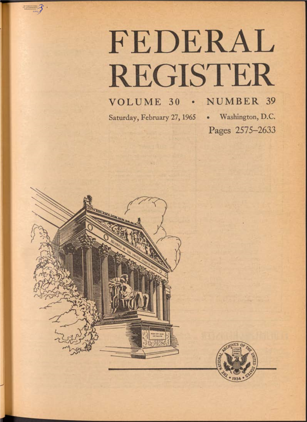 Federal Register Volume 30 • Number 39