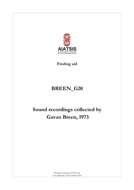 Guide to Sound Recordings Collected by Gavan Breen, 1973