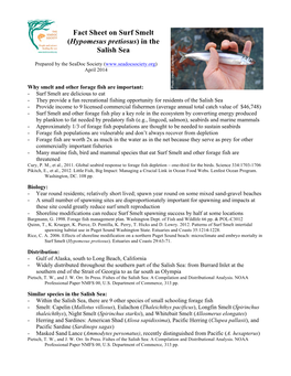 Fact Sheet on Surf Smelt (Hypomesus Pretiosus) in the Salish Sea