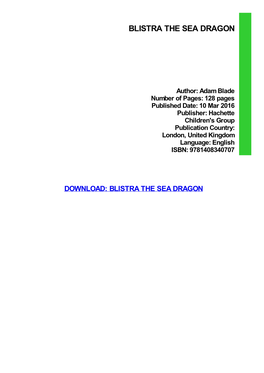Blistra the Sea Dragon Ebook Free Download