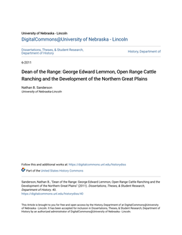 George Edward Lemmon, Open Range Cattle Ranching and the Development of the Northern Great Plains