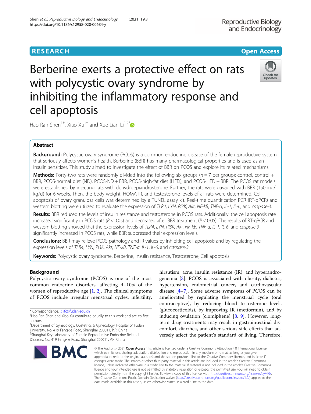 Berberine Exerts a Protective Effect on Rats with Polycystic Ovary Syndrome